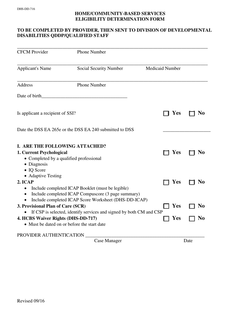 Form DHS-DD-716 Home/Community-Based Services Eligibility Determination Form - South Dakota, Page 1