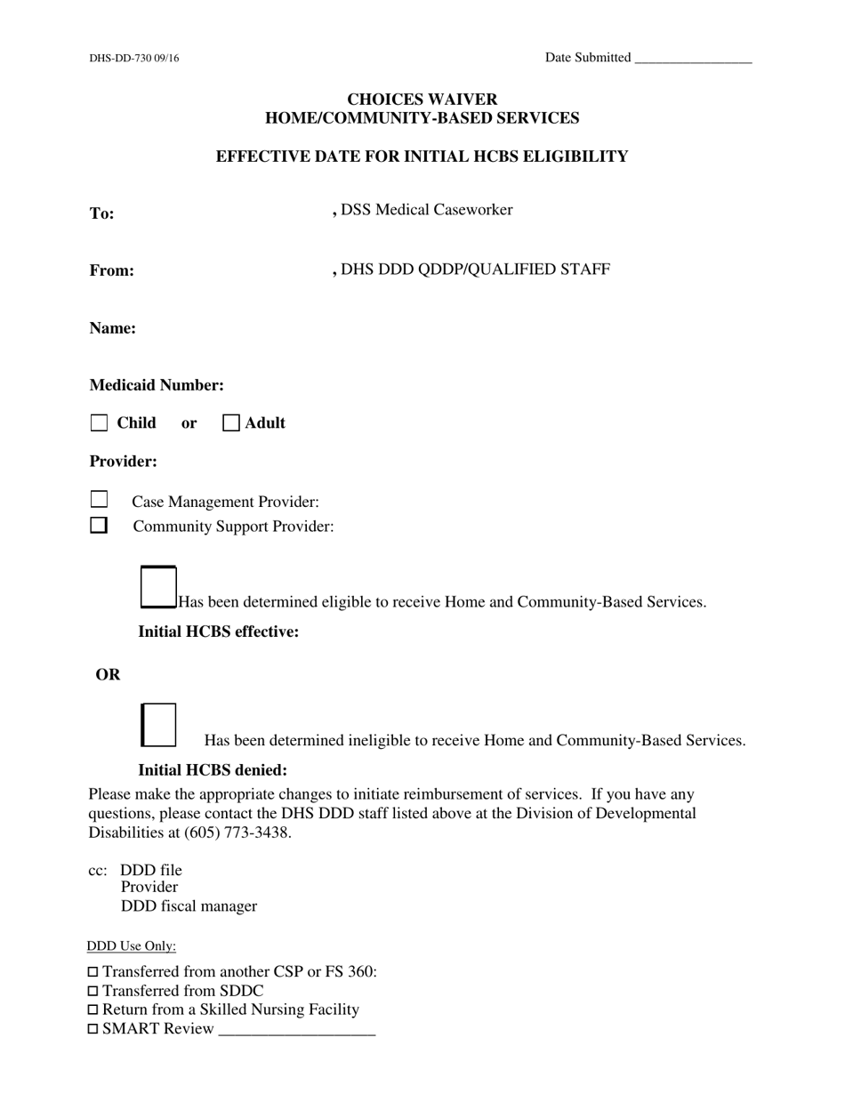 Form DHS-DD-730 Choices Waiver - Home / Community-Based Services - South Dakota, Page 1