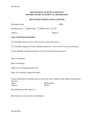 Form DHS-DD-750 Discharge/Termination Summary - South Dakota