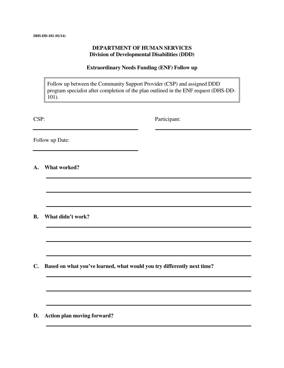 Form DHS-DD-102 Extraordinary Needs Funding (Enf) Follow up - South Dakota, Page 1