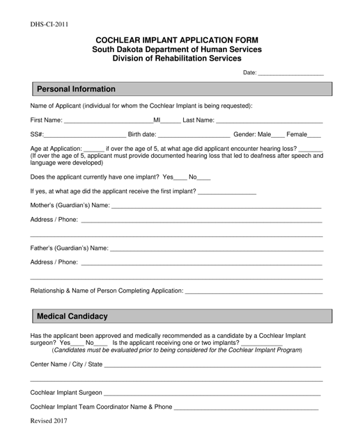 Form DHS-CI-2011  Printable Pdf