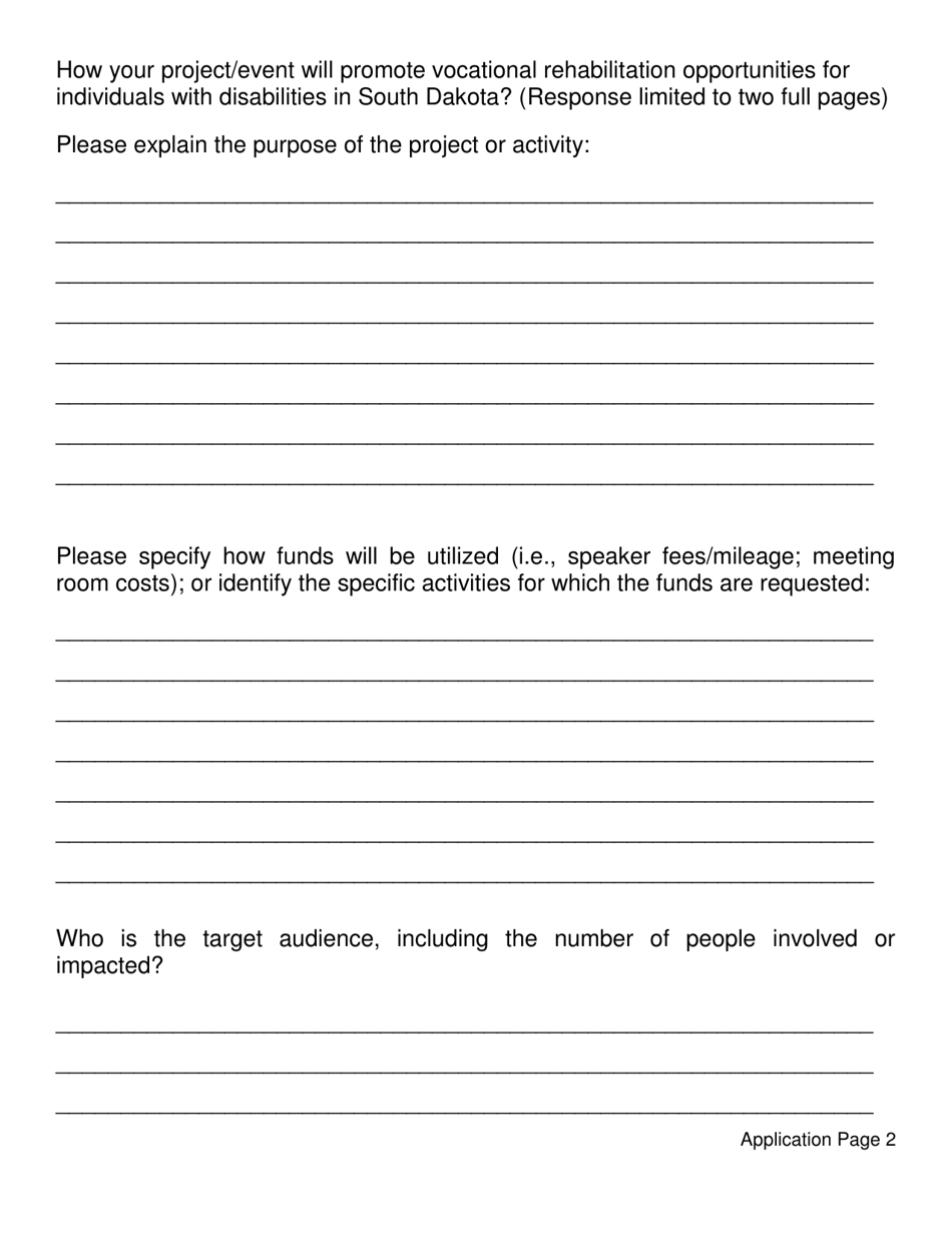 Organizational Application for Funding - Board of Vocational Rehabilitation (Bvr) - South Dakota, Page 5