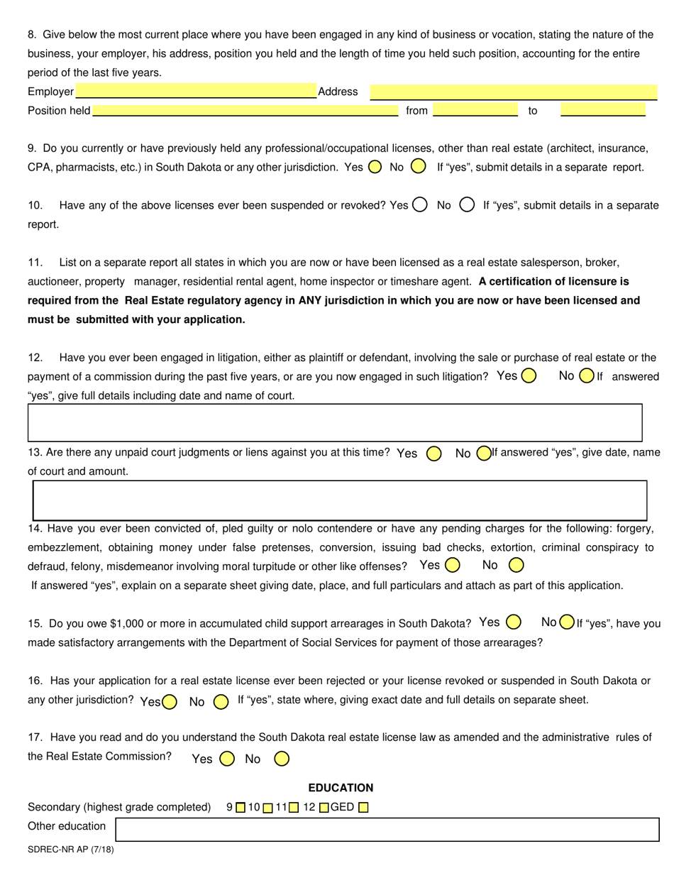 SD Form 0272 Non-resident Application - South Dakota, Page 3