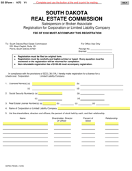 Document preview: SD Form 1672 Salesperson or Broker Associate Registration for Corporation or Limited Liability Company - South Dakota