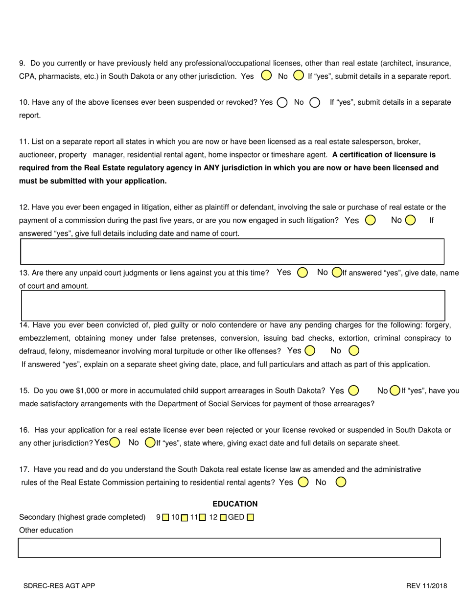 SD Form 0281 Application for License Residential Rental Agent - South Dakota, Page 3