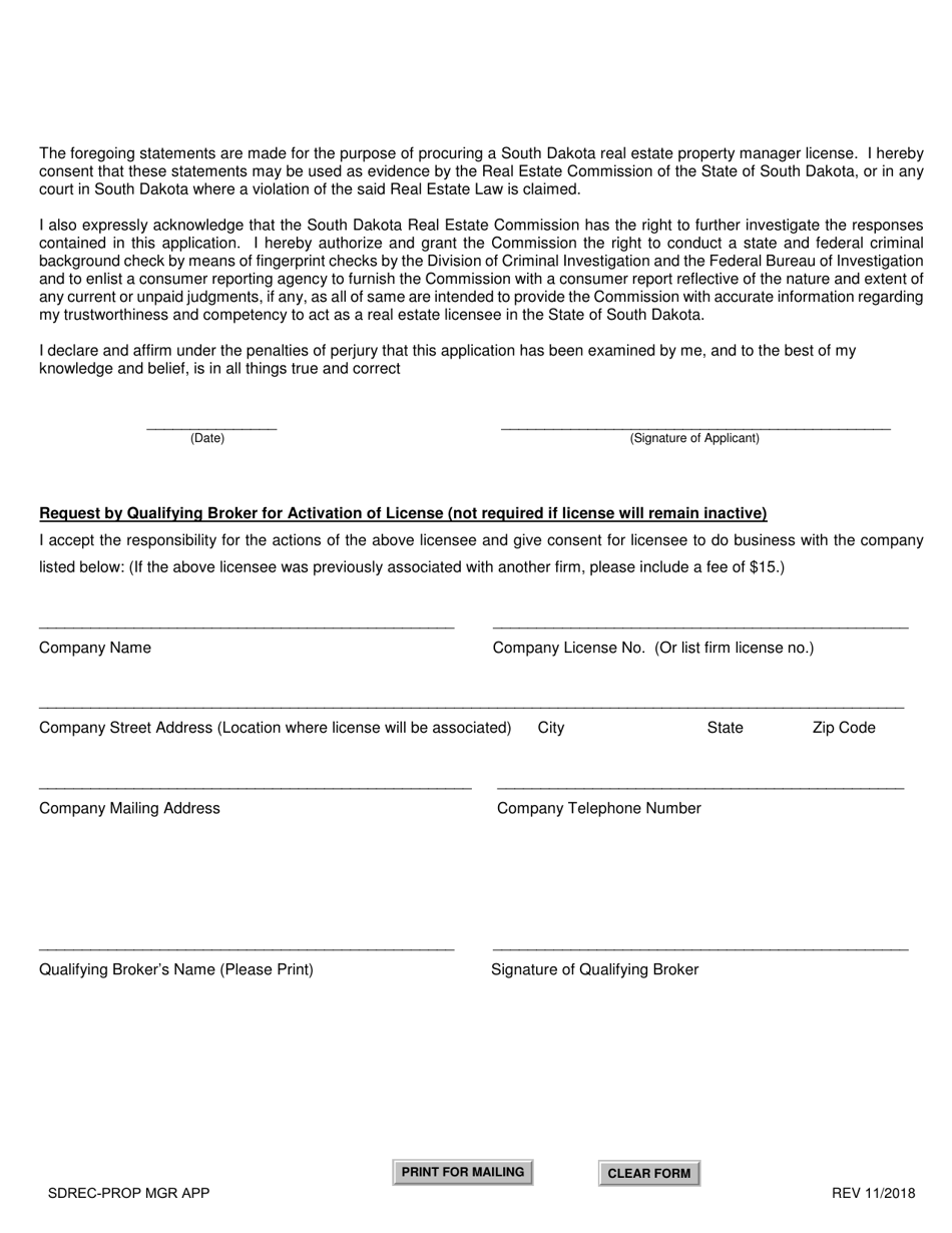SD Form 0271 Application for License Property Manager - South Dakota, Page 4