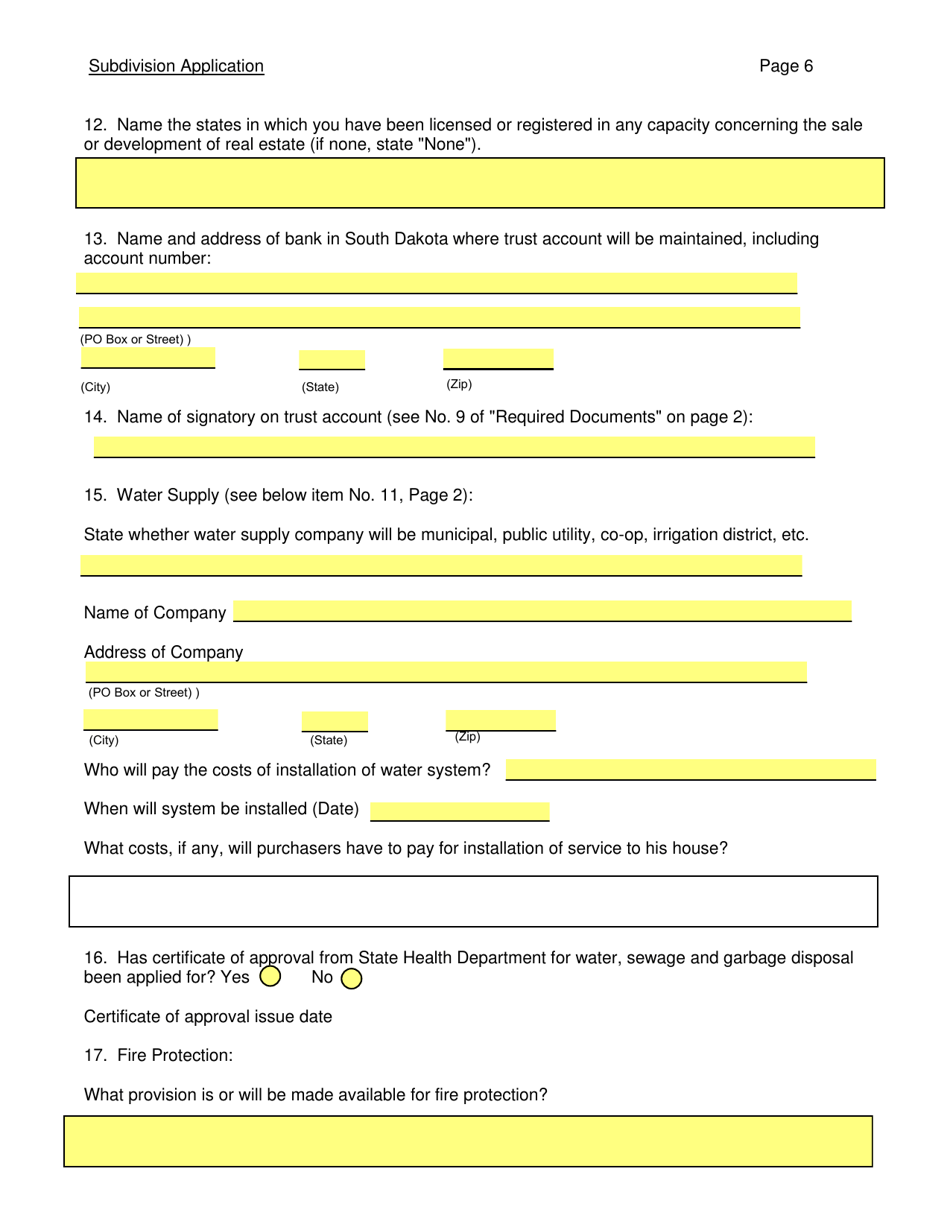 SD Form 0284 Subdivision Application - South Dakota, Page 6