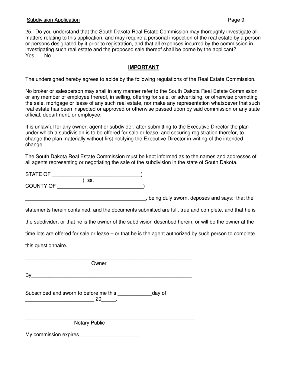 SD Form 0284 Subdivision Application - South Dakota, Page 9