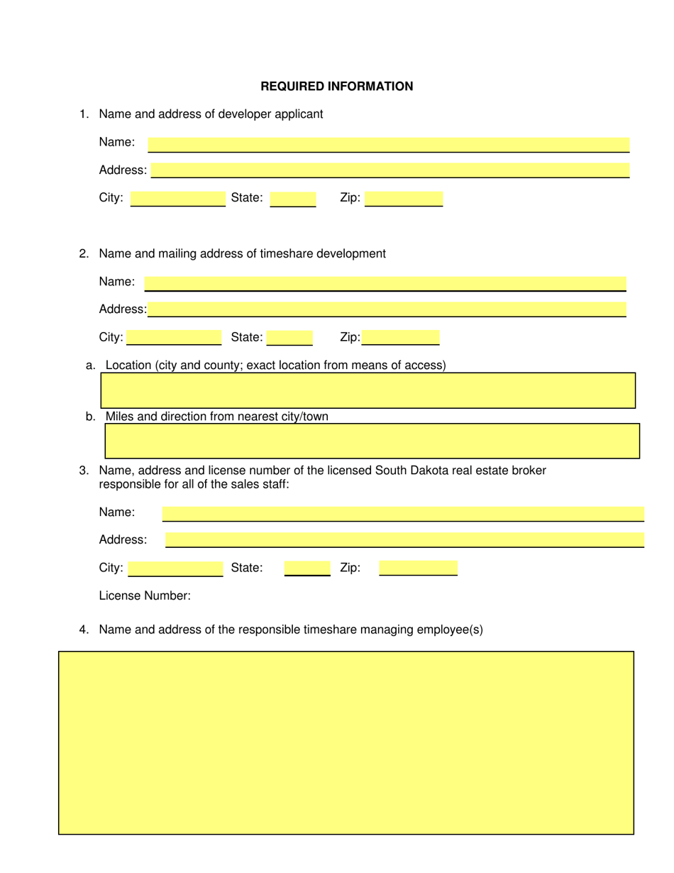SD Form 0286 Timeshare Application - South Dakota, Page 2