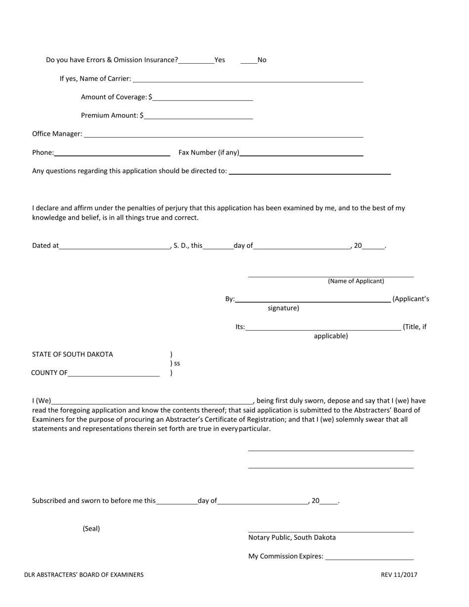 South Dakota Application for Title Plant Certificate of Registration ...