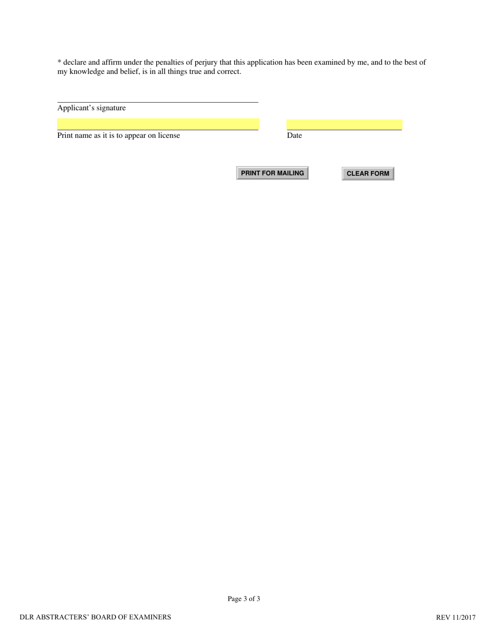 SD Form 0036 Application for Abstracters Examination and Licensure - South Dakota, Page 3