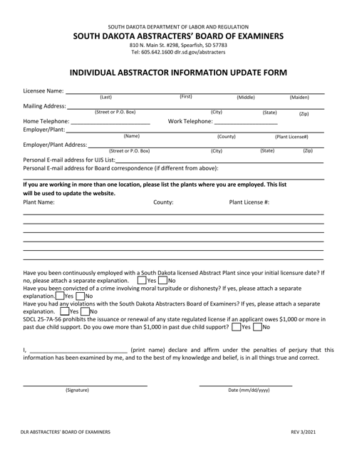Individual Abstractor Information Update Form - South Dakota