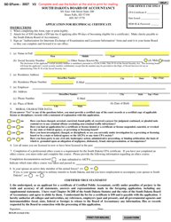 Document preview: SD Form 2027 (BOA30) Application for Reciprocal Certificate - South Dakota