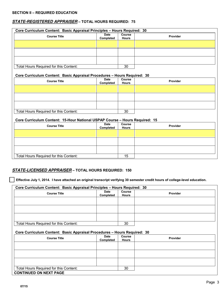 SD Form 0051 Application for State-Certified General / Residential, Licensed, or Registered Appraiser - South Dakota, Page 3