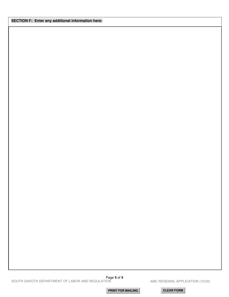 SD Form 2240 Appraisal Management Company Renewal Application - South Dakota, Page 5