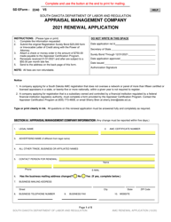 Document preview: SD Form 2240 Appraisal Management Company Renewal Application - South Dakota, 2021