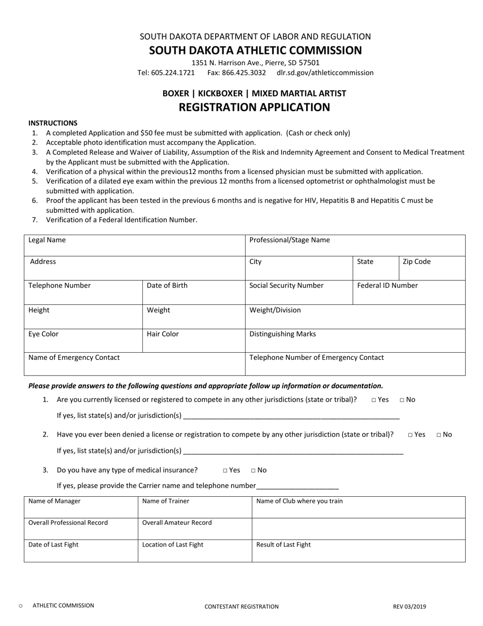 Contestant Registration Application - South Dakota, Page 1