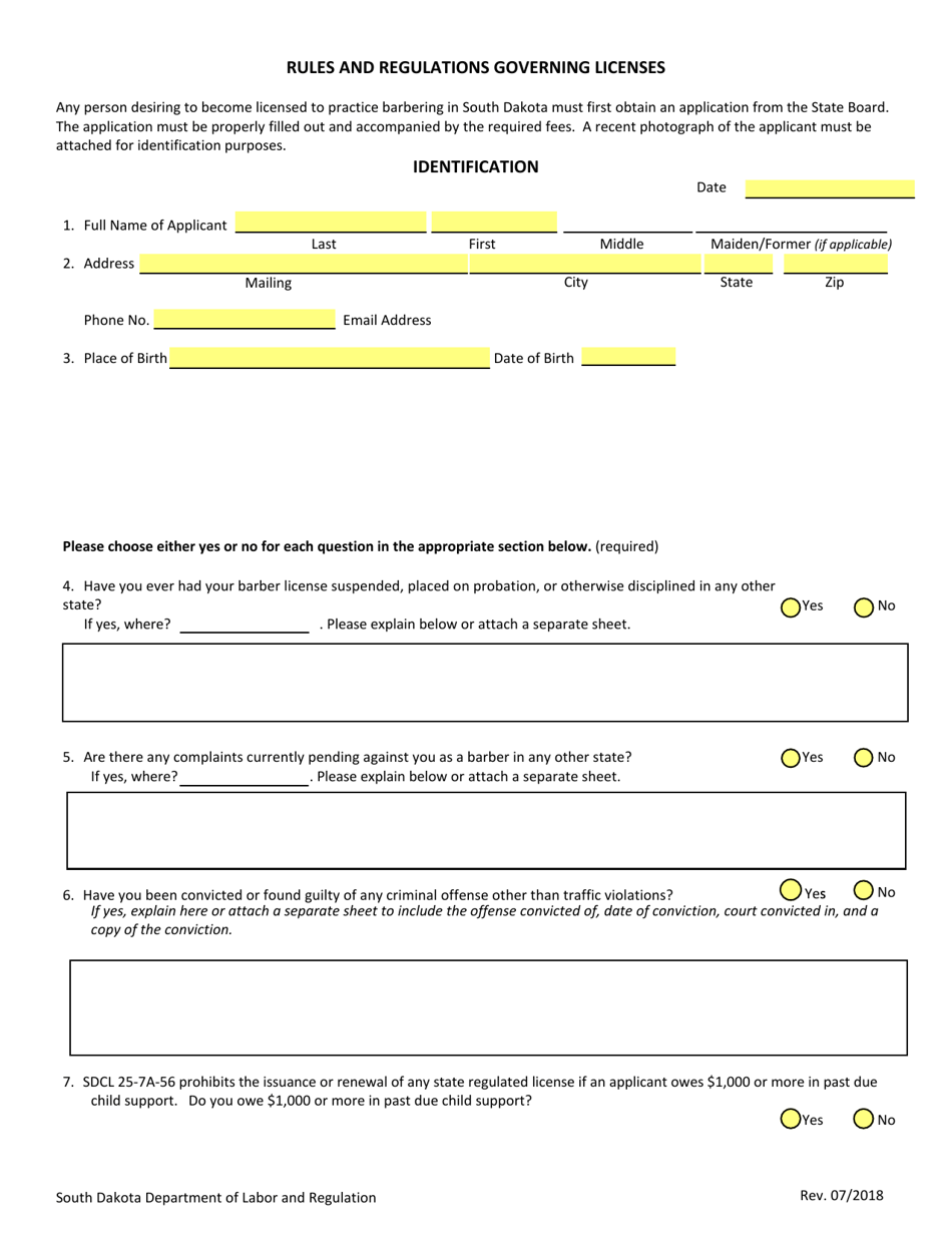 SD Form 2429 License Application - South Dakota, Page 3