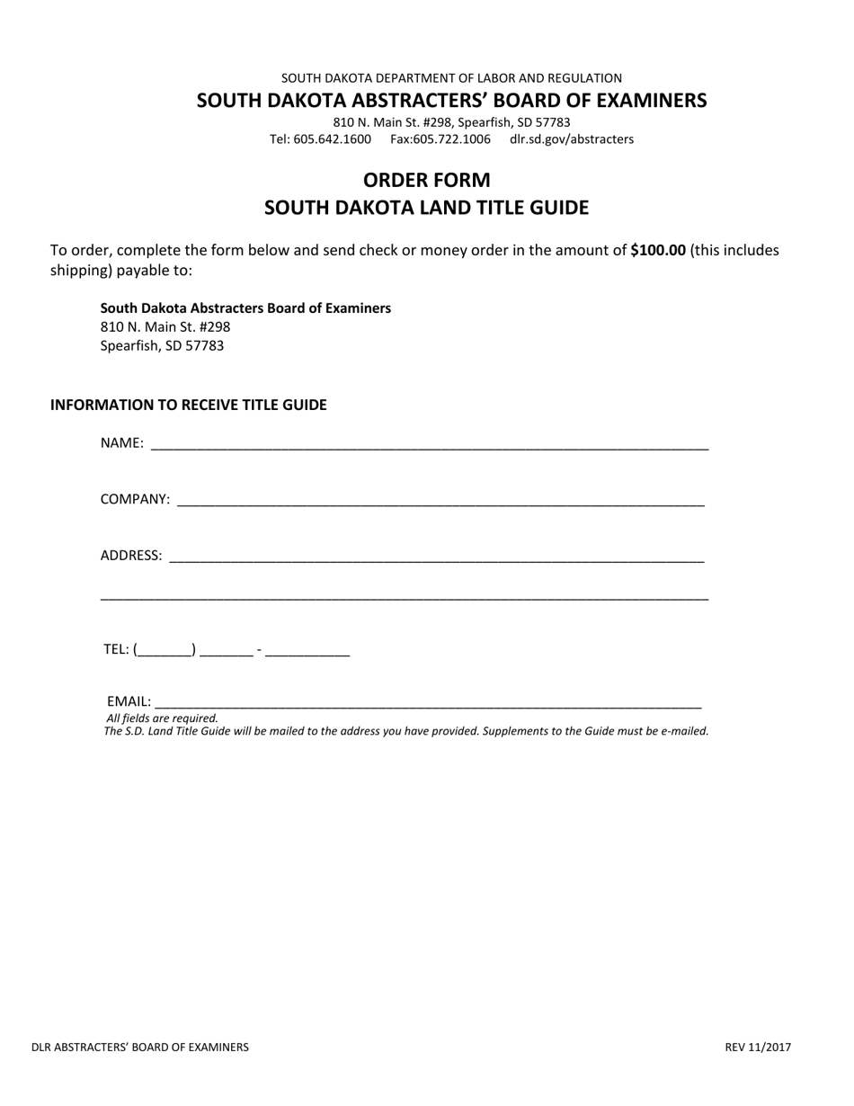 Order Form - South Dakota Land Title Guide - South Dakota, Page 1