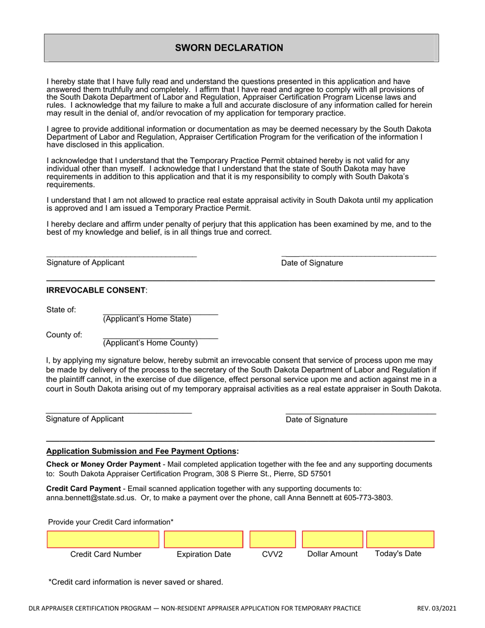 Non-resident Appraiser Application for Temporary Practice - South Dakota, Page 3