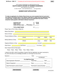 Document preview: SD Form 2384 Barber Shop Application - South Dakota