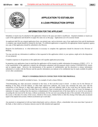 SD Form 0061 Application to Establish a Loan Production Office - South Dakota