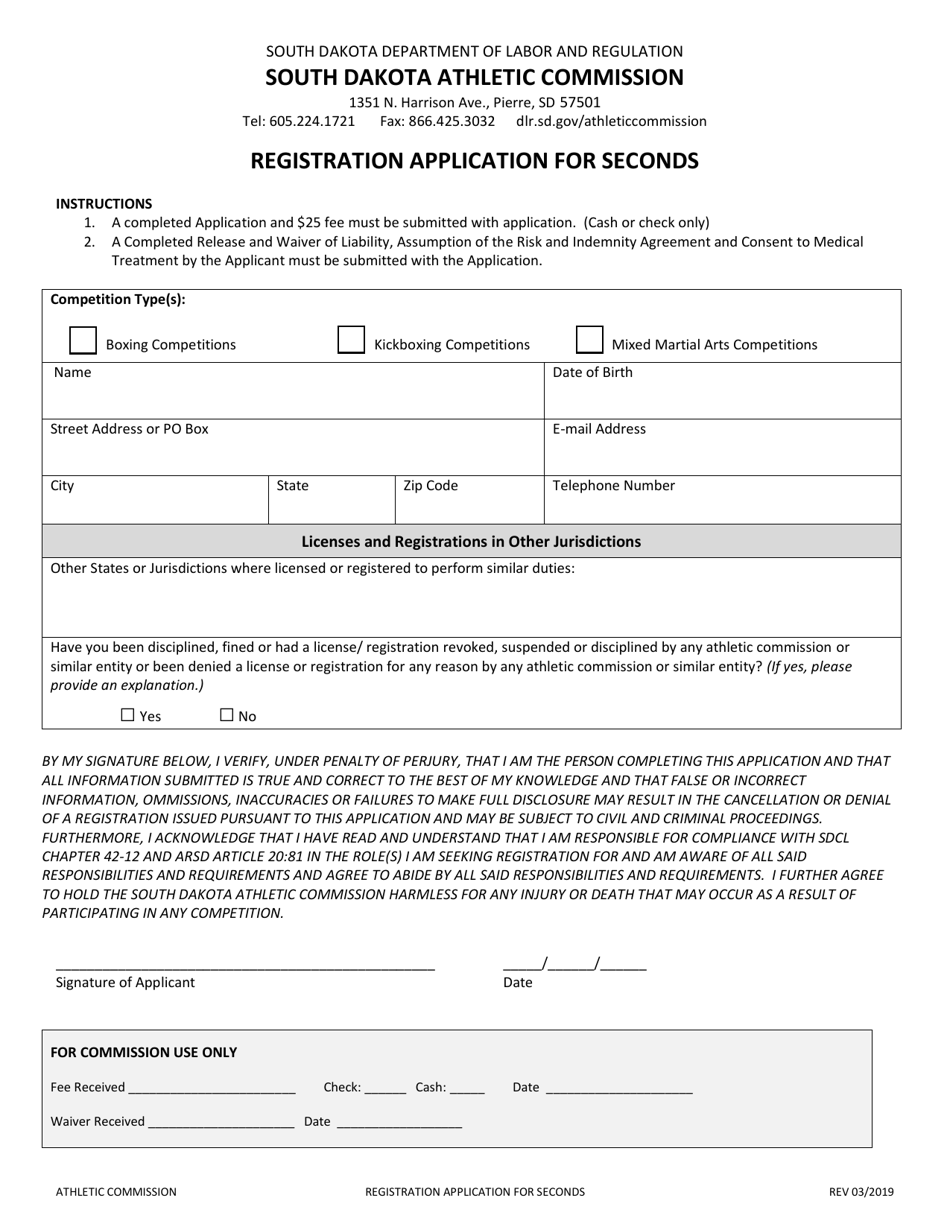 South Dakota Registration Application for Seconds Fill Out, Sign