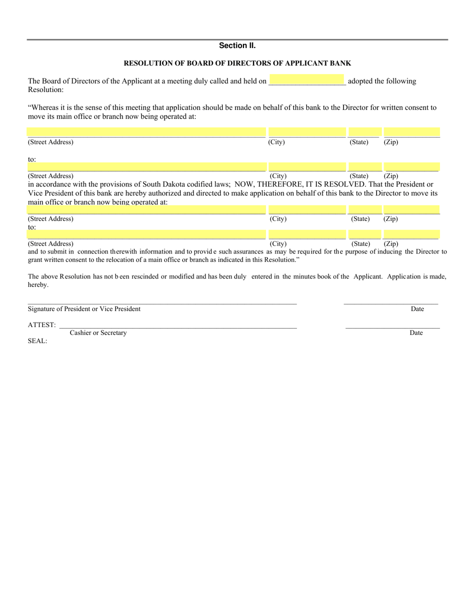 SD Form 1927 Application to Relocate Main Office or Branch - South Dakota, Page 3