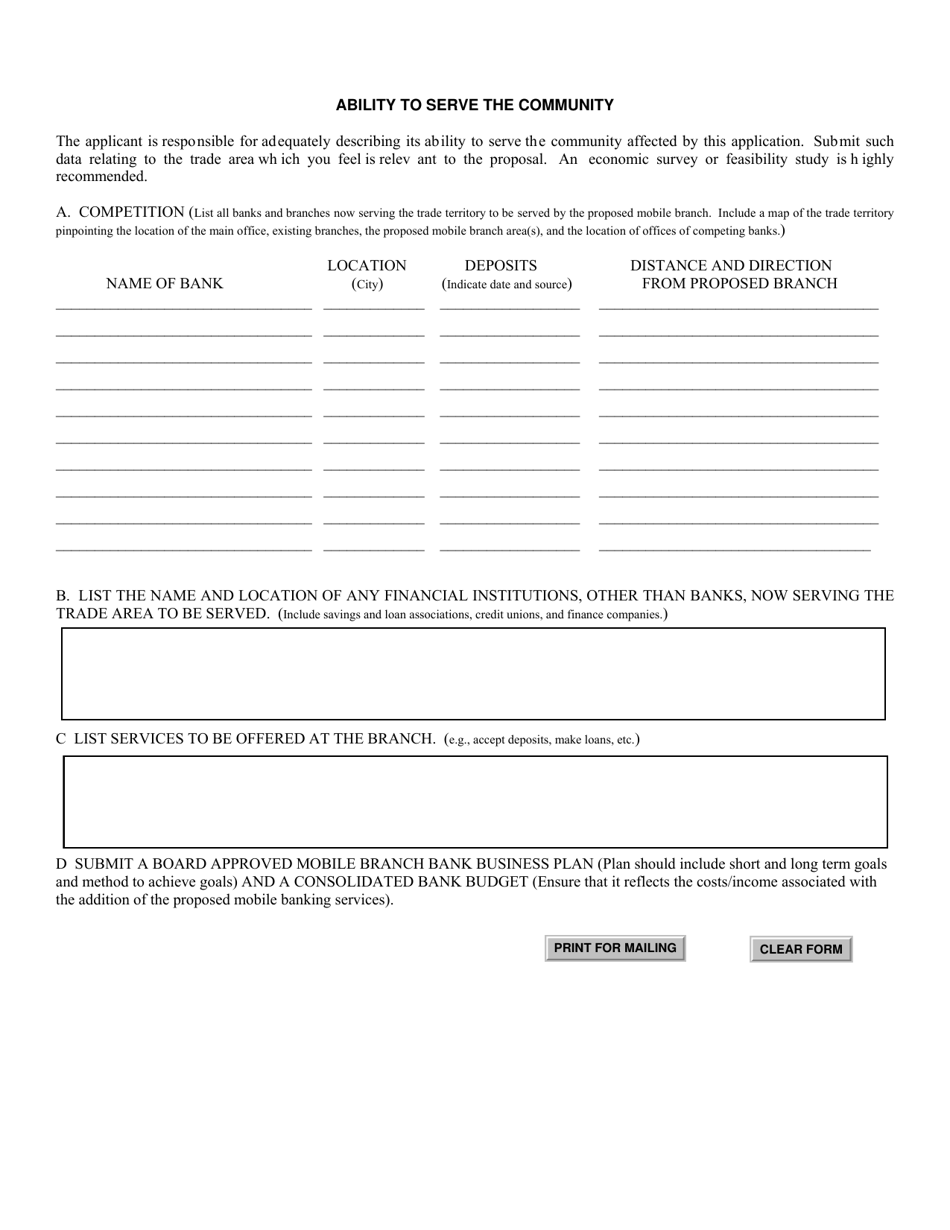SD Form 1926 Application to Establish a Mobile Branch Bank - South Dakota, Page 6