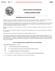 Document preview: SD Form 1926 Application to Establish a Mobile Branch Bank - South Dakota