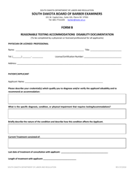 Form B Reasonable Testing Accommodations Disability Documentation - South Dakota
