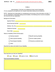 ADA Form A (SD Form 1401) &quot;Reasonable Testing Accommodations Questionnaire&quot; - South Dakota