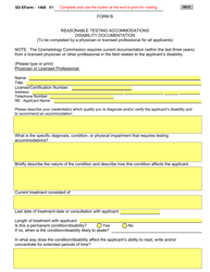 ADA Form B (SD Form 1400) &quot;Reasonable Testing Accommodations Disability Documentation&quot; - South Dakota