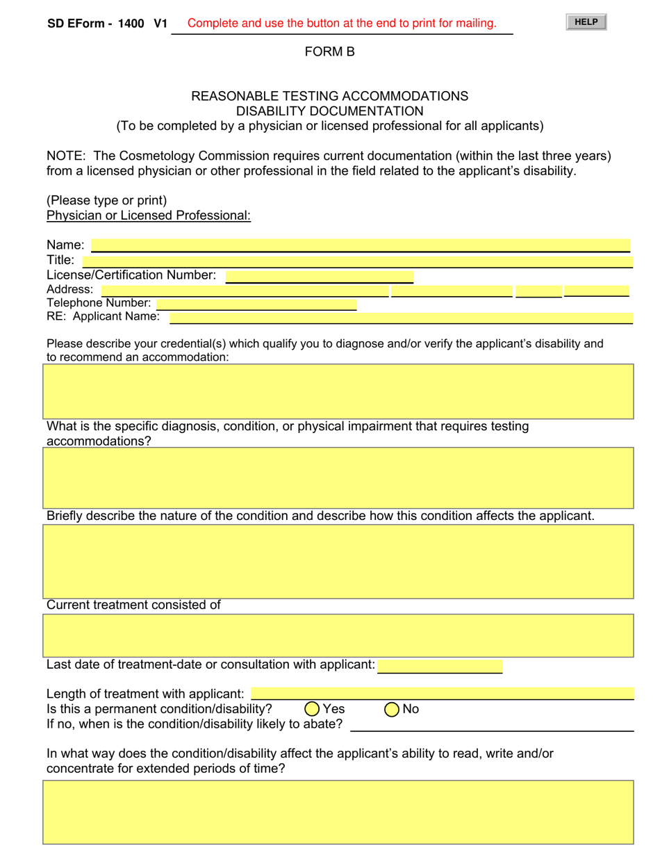 ADA Form B (SD Form 1400) Fill Out, Sign Online and Download Fillable