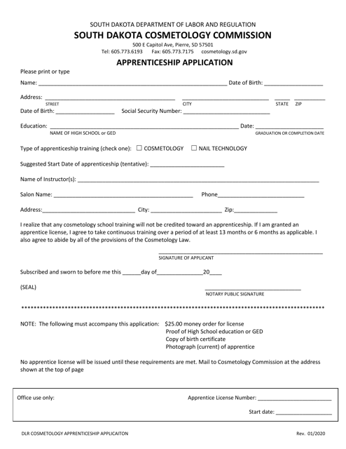 Apprenticeship Application - South Dakota Download Pdf