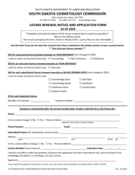 Document preview: License Renewal Notice and Application Form - South Dakota
