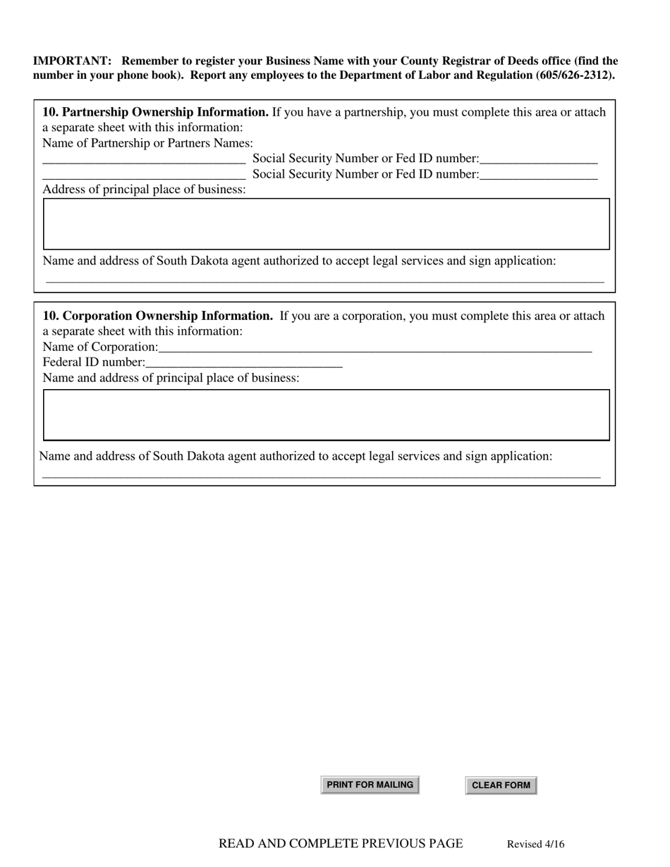 SD Form 0112 New Salon or New Booth License Application - South Dakota, Page 2