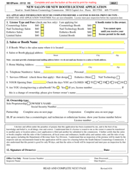 Document preview: SD Form 0112 New Salon or New Booth License Application - South Dakota