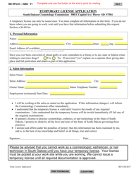Document preview: SD Form 2282 Temporary License Application - South Dakota