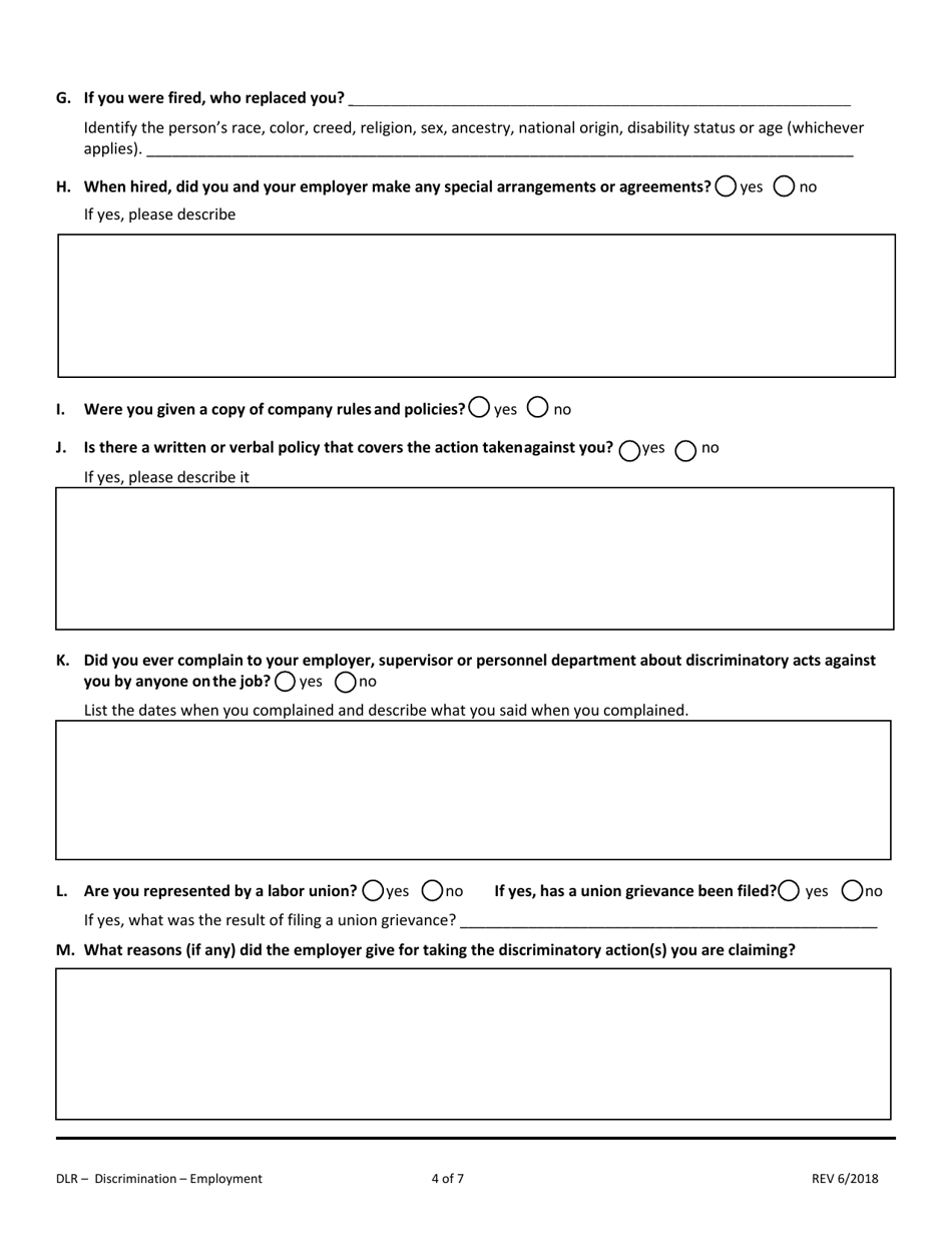 SD Form 2014 Charging Party Intake Form for Employment Discrimination - South Dakota, Page 4
