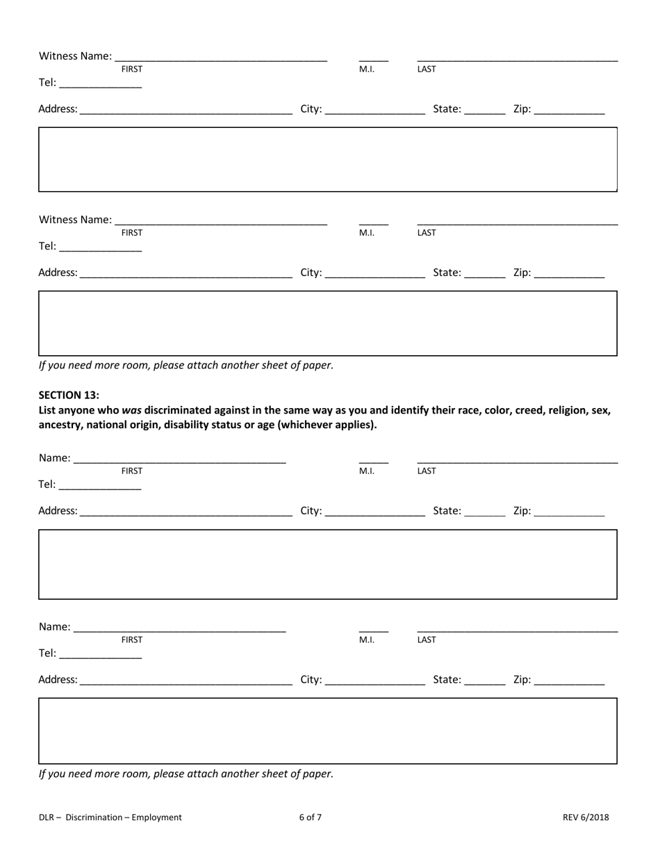 SD Form 2014 Charging Party Intake Form for Employment Discrimination - South Dakota, Page 6