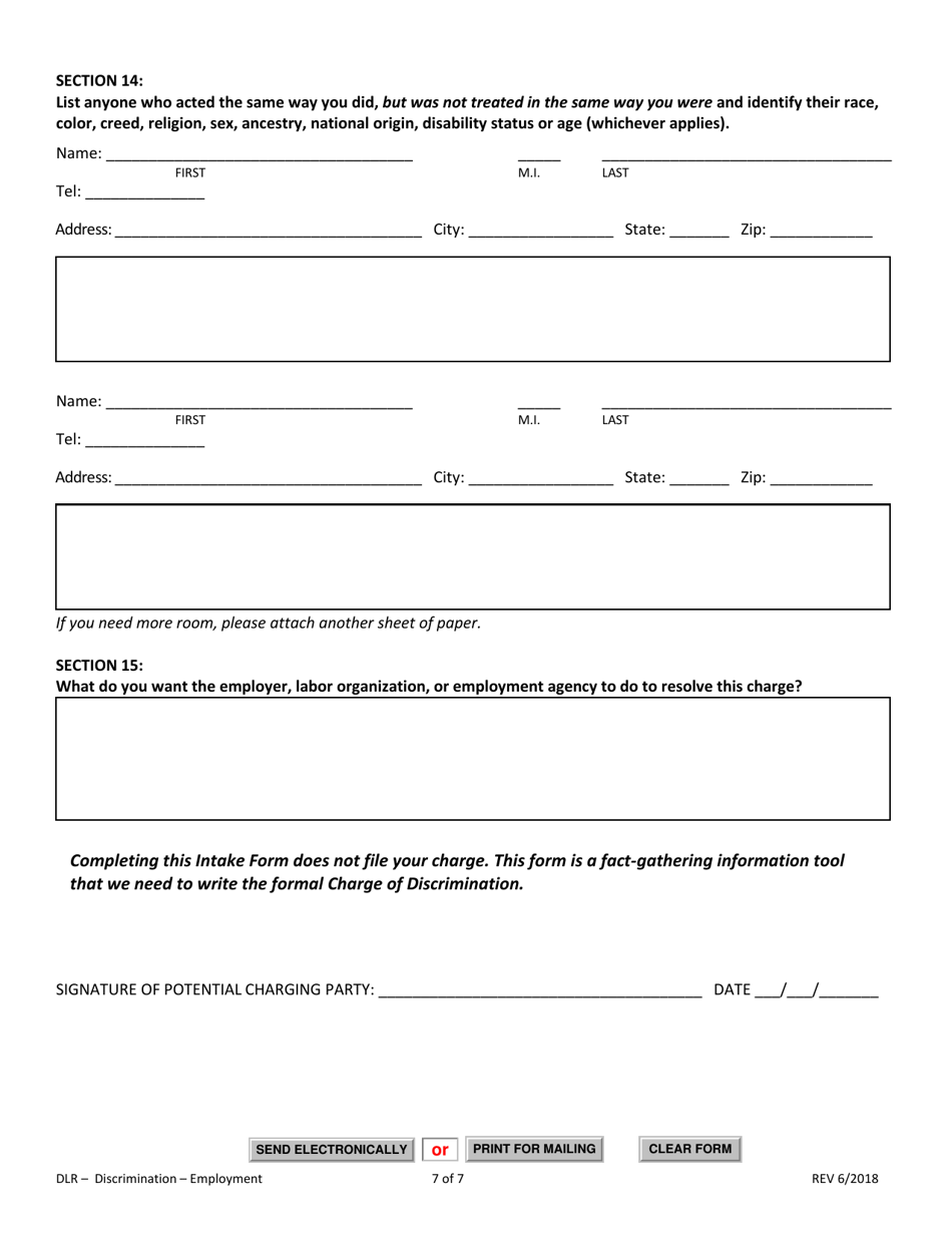SD Form 2014 Charging Party Intake Form for Employment Discrimination - South Dakota, Page 7