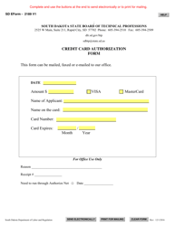 Document preview: SD Form 2189 Credit Card Authorization Form - South Dakota
