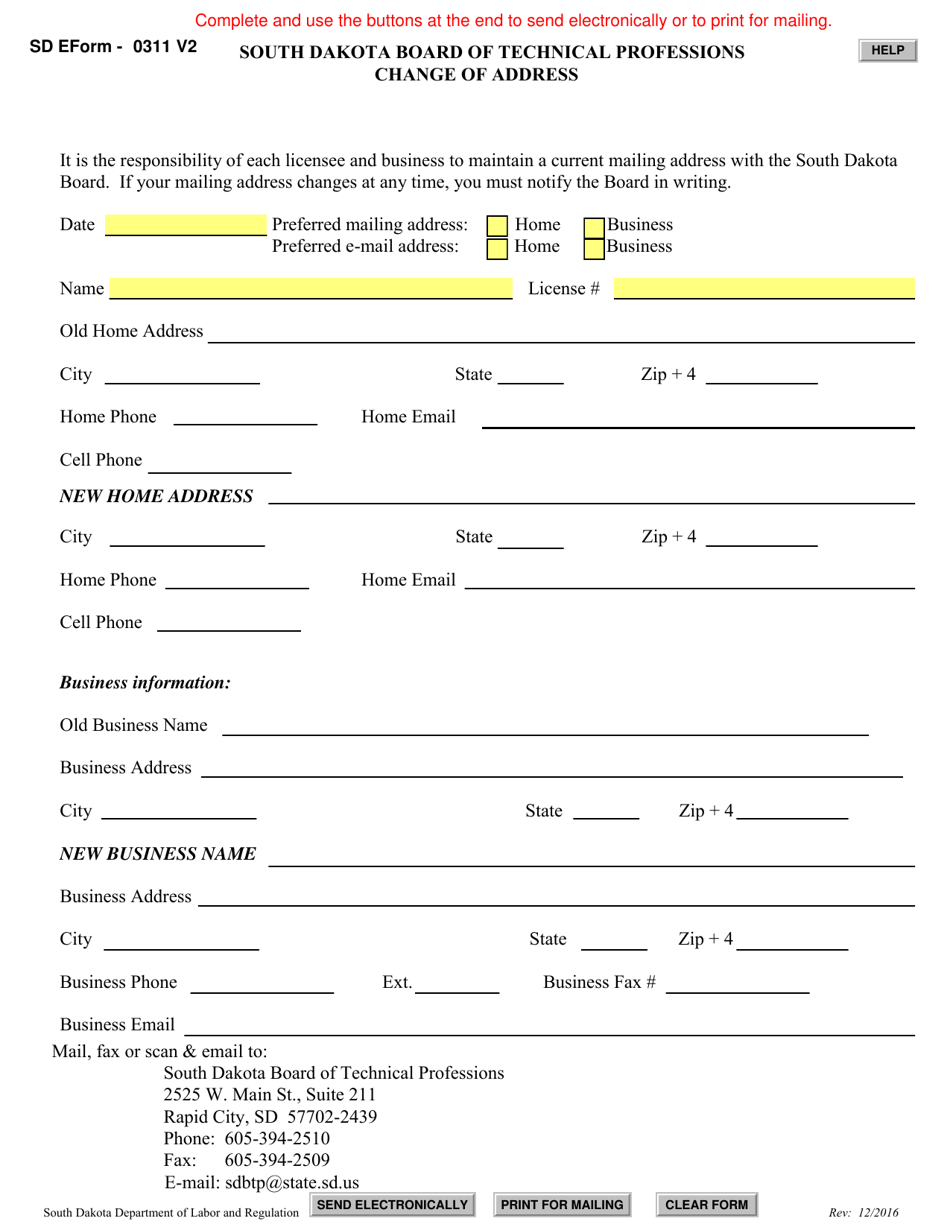 SD Form 0311 Download Fillable PDF or Fill Online Change of Address