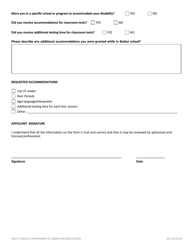 Form A Reasonable Testing Accommodations Questionnaire - South Dakota, Page 2
