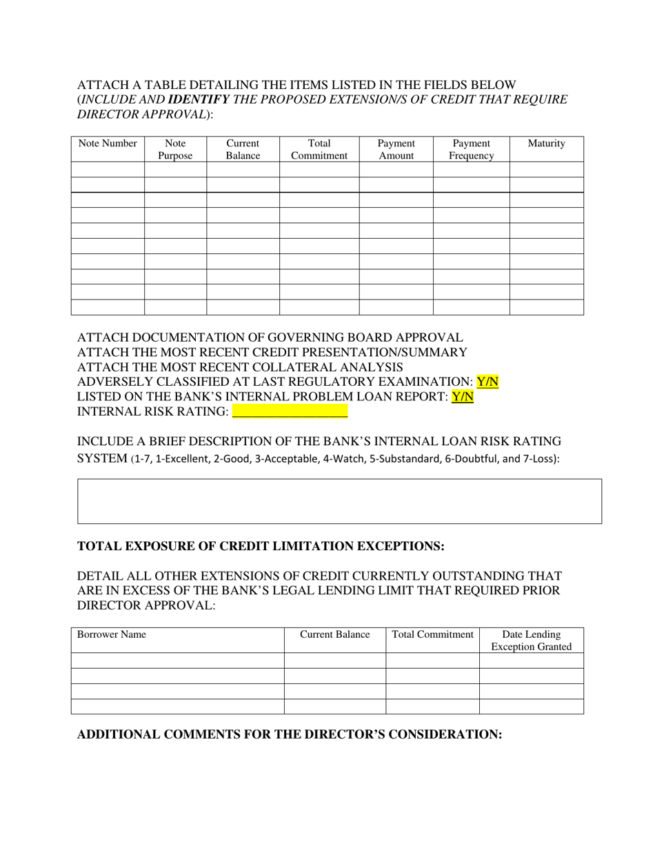 Application for Exception to Loan or Credit Limitations - South Dakota, Page 3