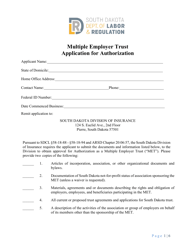 Document preview: Multiple Employer Trust Application for Authorization - South Dakota