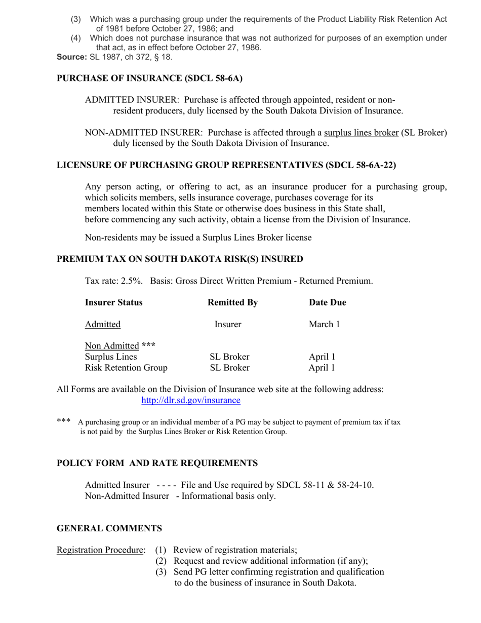Risk Purchasing Group Registration Packet - South Dakota, Page 3