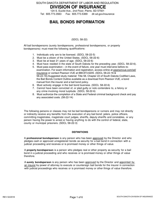 SD Form 1852 Application for License as a Bail Bondsperson - South Dakota