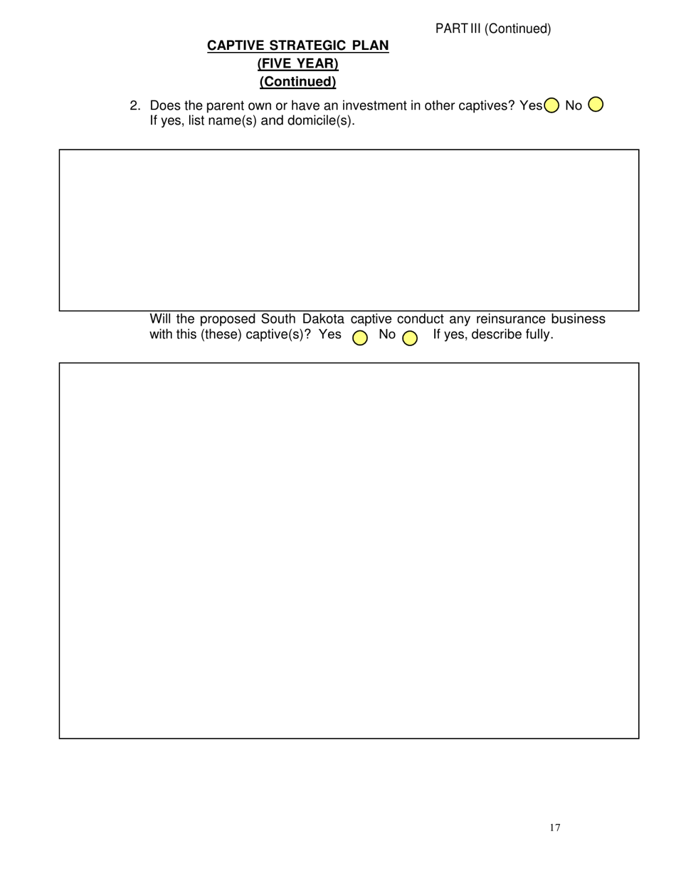 SD Form 2352 Captive Insurance Company Application - South Dakota, Page 17